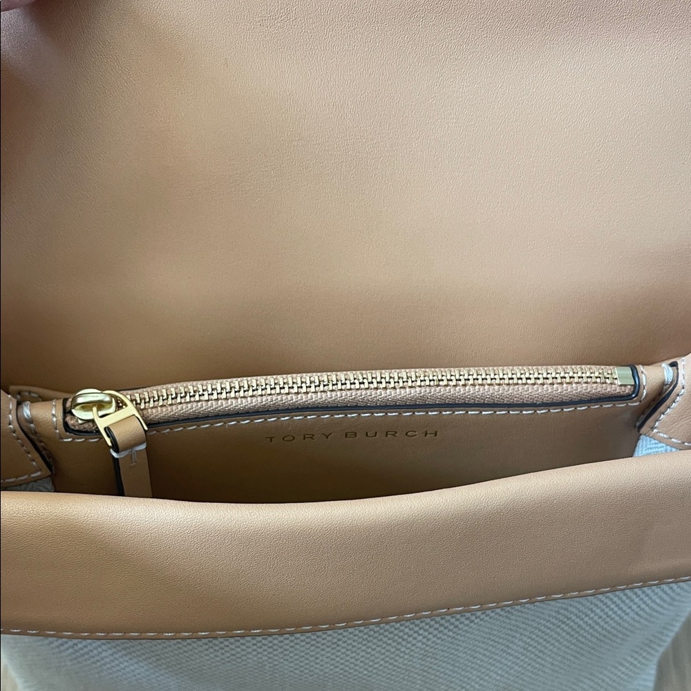 Tory Burch Beige Canvas and Tan Leather Crossbody Bag - Picture 3 of 4